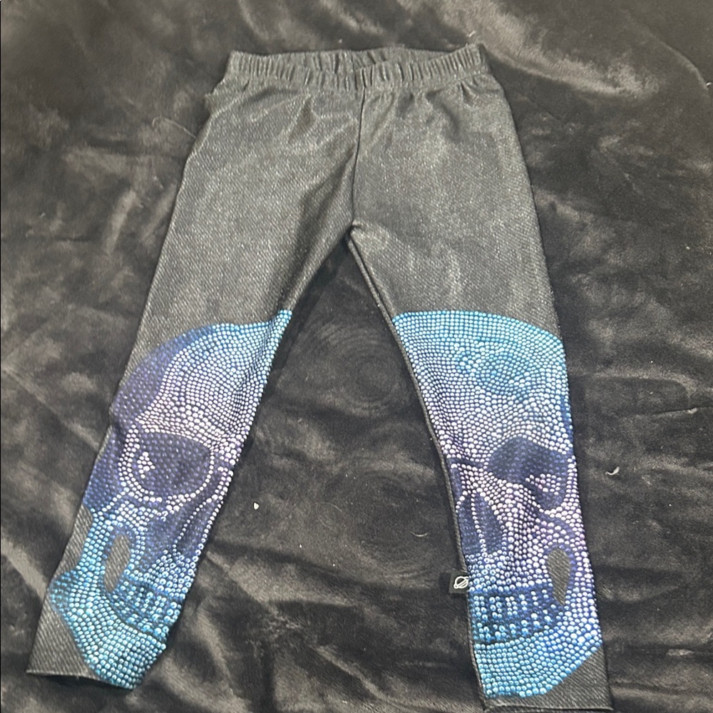 Kids Black and Blue Skull Leggings